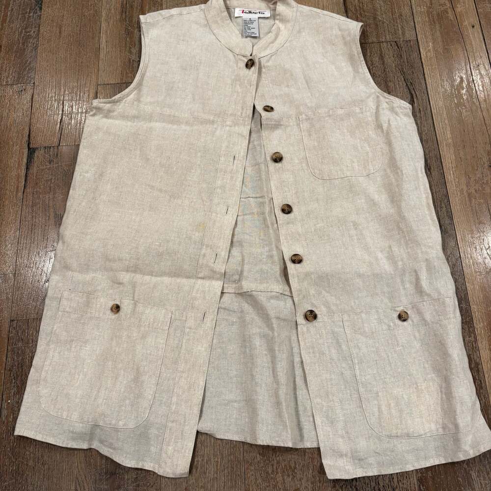 Talbots Vintage 100% Linen Sleeveless Button-Down Vest - Picture 2 of 9